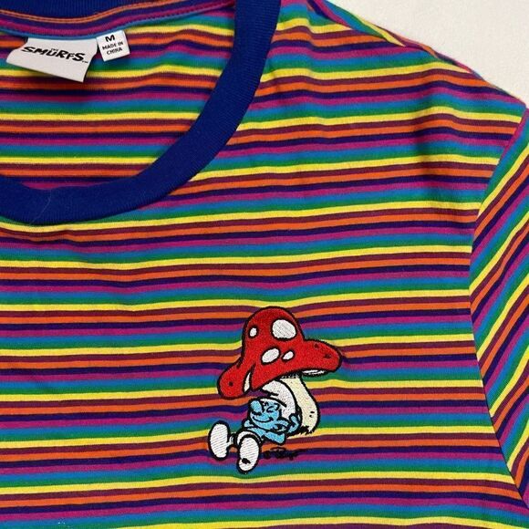 The Smurfs Logo Striped T-shirt Men Medium Multicolor Short Sleeve - Picture 2 of 5